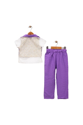 Dantel Detay Kız Çocuk Takım Yelekli Kız Çocuk Takım Lila