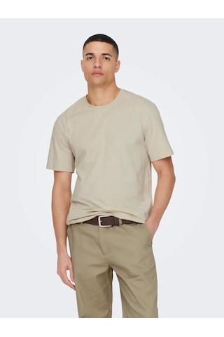 Only & Sons Erkek Regular Fit %100 Pamuk Basic T-shirt - 22025208 Bej