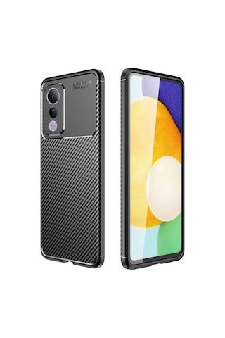Vivo V50 Lite Uyumlu Silikon Kılıf Karbon Desenli Darbe Emici Autofocus Tam koruma Kapak-Siyah
