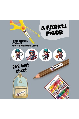 Okul Etiketi Kalem Defter Etiketi Karizma Çocuk Özel İsim Yazılabilen Etiket - 252adet