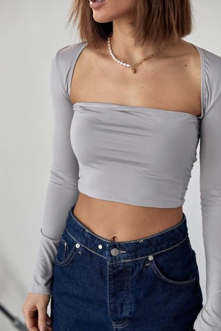 Kara Yaka Uzun Kollu Crop - Taş Karışık