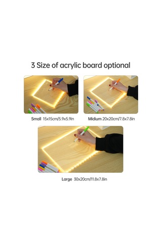 Hombey 30x20cm Led Işıklı Akrilik Çocuk Tahta - Silinebilir Kalemli, Masaüstü Dıy Boyama Tablosu + Ayağa + Temizlik Bezi Çok Renkli