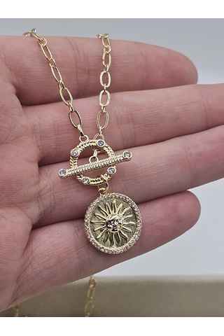 14k Mikron Altın Kaplama Miracle Güneş Önden Kilit Kolye Altın