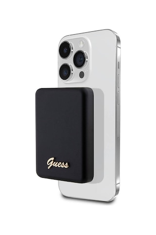 Guess Lisanslı Magsafe Şarj Özellikli Metal Yazı Logolu Powerbank 5000mah 15w Siyah