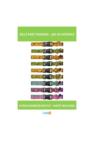 Desenli Zilli Ayarlanabilir Kedi Tasması