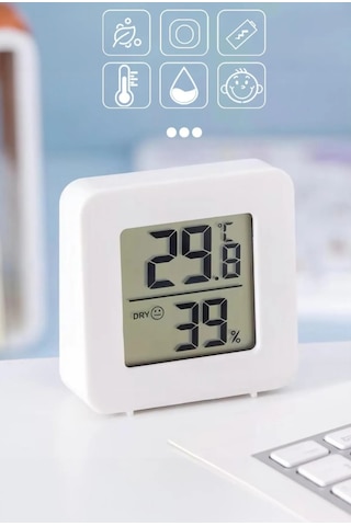 Mini Lcd Dijital Sıcaklık Nem Ölçer Termometre Higrometre - Duvara Takılabilir Beyaz