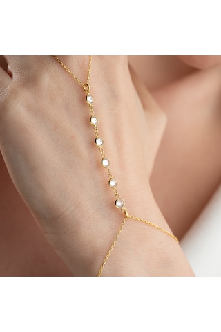 Vaoov 925 Ayar Gümüş Sıra Taşlı Şahmeran Bileklik Gold
