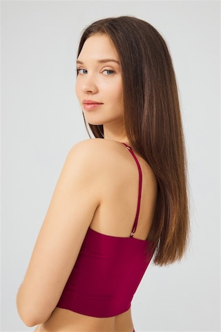 Vişne Ayarlanabilir İnce Askılı Lazer Kesim Kadın Crop Büstiyer Çok Renkli