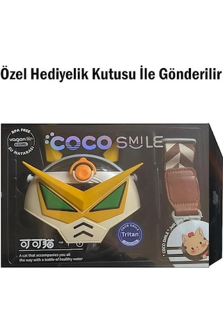 Vagon Coco Smile Özel Kutulu 630 Ml Pipetli Robot Temalı Tritan Su Matarası -boyun Askılı Beyaz
