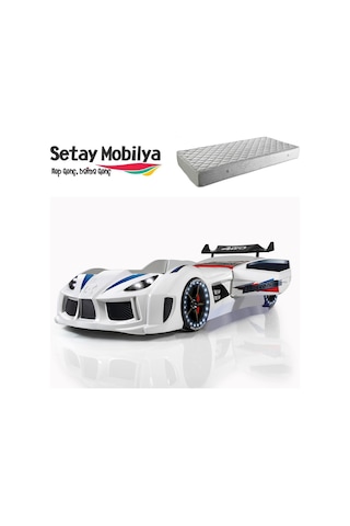 Setaymobilya Arabalı Yatak Audi V7 + Full Ledli + Ortopedik Yatak , Setay