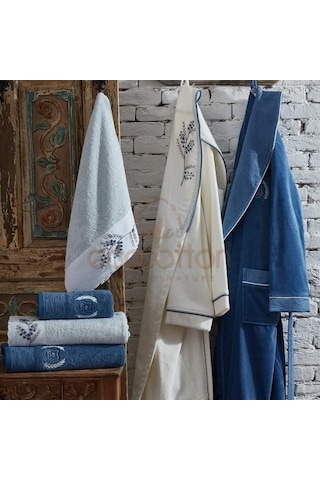 EcoCotton Organik Aile Bornoz Seti Derin 10 Parça Mavi