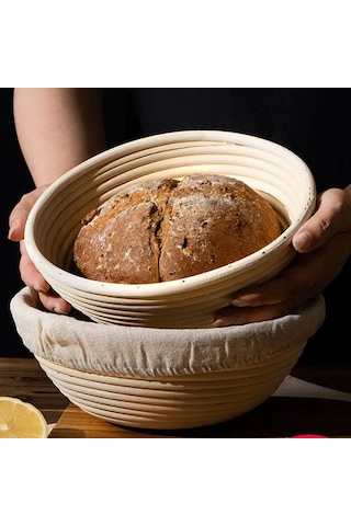 Maiyame 20 Cm X 20 Cm Yuvarlak Rattan Ekmek Mayalama Sepeti, Doğal Nefes Alma Ve Püskürme İçin, Bezi Döşemeyle, 1 Adet Bej