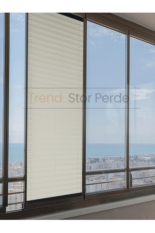 Krem Plise Katlanır Cam Balkon Perdesi - Ofis Perdesi - Salon Perdesi - 015 Krem