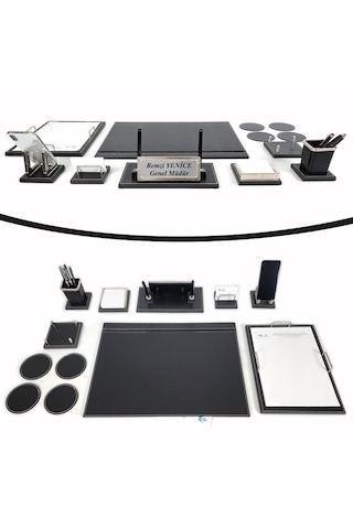 Master Ahşap-deri Lüks Siyah Sümen Takımı Krom Detaylı İsimlikli