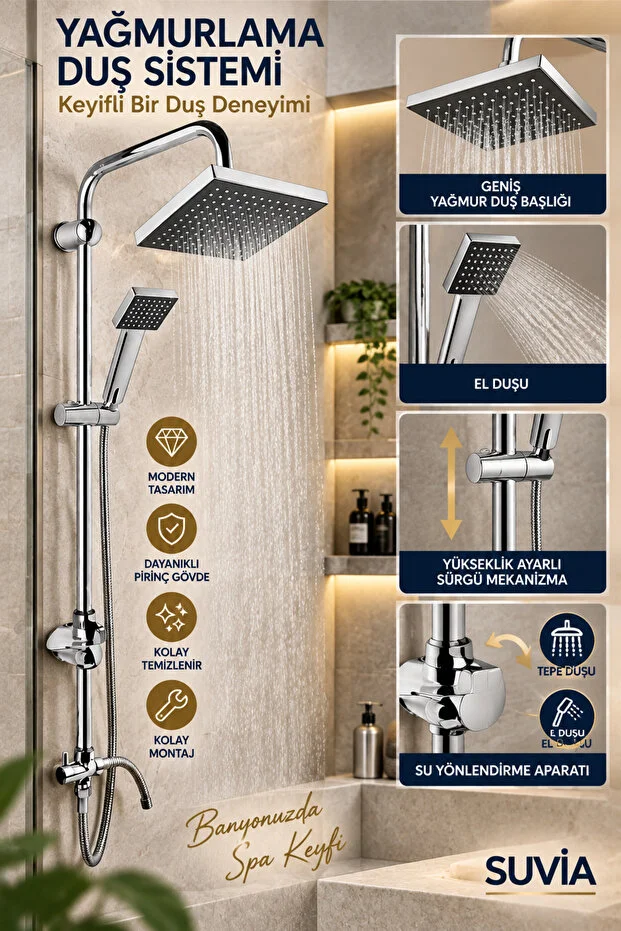 Banyo Batarya Seti 4 Lü Mutfak Lavabo Bataryası Banyo Bataryası Yağmurlama Duş Seti Krom