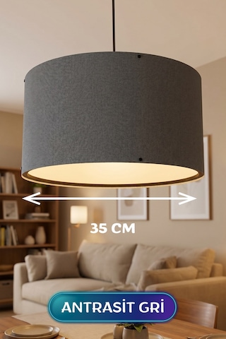 Antrasit Gri Kumaş Başlıklı Sarkıt Avize 35 Cm Antrasit - Gri