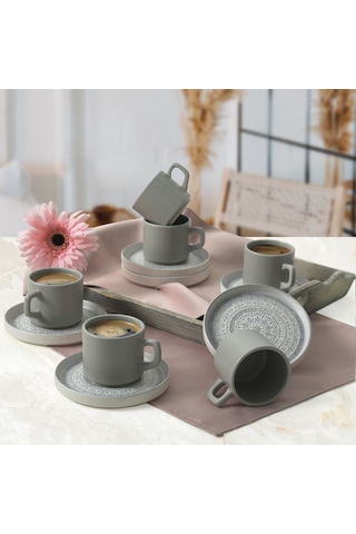 Keramika Stone Stackable Çay Takımı 12 Parça 6 Kişilik 21426 Gri