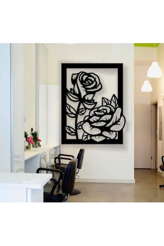 Siyah Ahşap Gül Tablo Duvar Dekoru 3mm Mdf Lazer Kesim