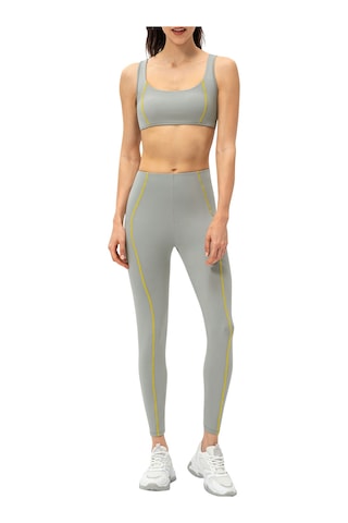 Moveevo Kadın Fitness 2'li Set: Dekoratif Çizgili Bra + Tayt, Gri Yeşil, Avrupa Beden 8/l Antrenman Ve Yoga İçin Yeşil