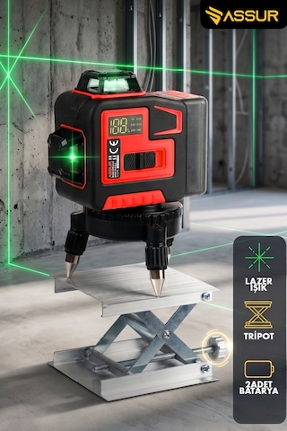 Assur Asr910 360 12 Köşe Su Terazili Lazer Metre Hizalama Kırmız