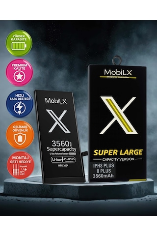 Mobilx Apple Uyumlu iPhone  8 Plus Batarya Pil Süper Yüksek Kapasiteli Güçlendirilmiş 3560 Mah