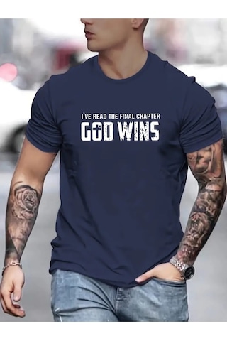 Flood Of Style Erkek Lacivert God Wıns Baskılı Oversize