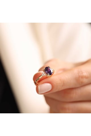 Ametist Taşlı Altın Yüzük T12551 Renkli