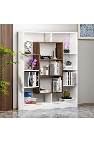 Venüs Kitaplık - Parlak Beyaz / Ceviz