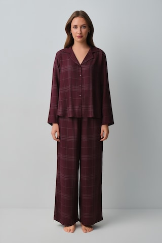Suwen Mariana Gömlek Yaka Pijama Takımı Wsh105101181560 Mürdüm Ekoseli