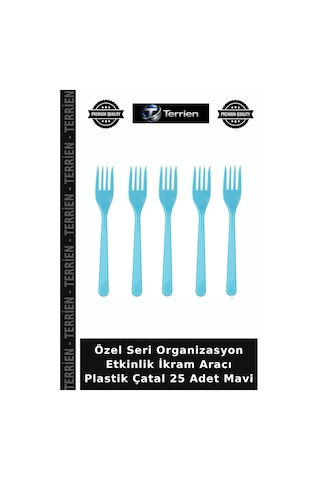 Özel Seri Organizasyon Etkinlik İkram Aracı Plastik Çatal 25 Adet Mavi