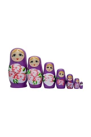 Ahşap Matruşka Bebek Yedili Set Mor