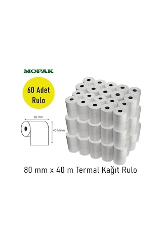 80x40 Termal Rulo Adisyon Yazarkasa Pos Fiş Bilgi 80 40 Yemek Fişi Termal Rulosu 1koli 60rulo