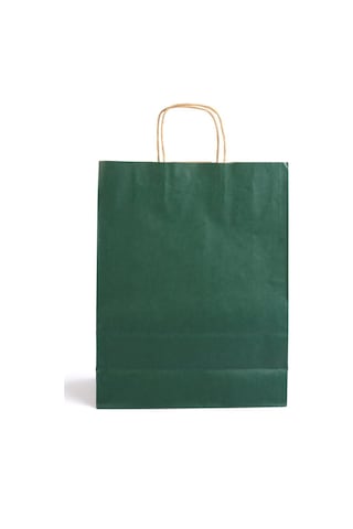Büküm Saplı Kraft Kağıt Çanta Koyu Yeşil 25x12x31 25'li
