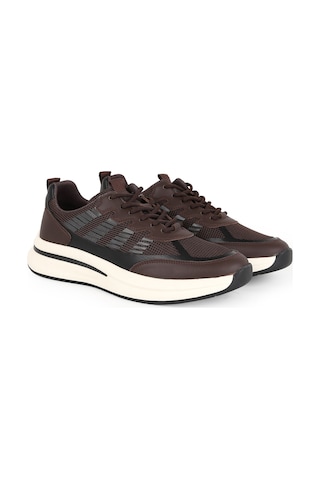 LBR H1135 Ea Nefes Alabilir Örme Triko Kumaşlı Bağcıklı Kalın Eva Taban Günlük Sneaker Kahve-beyaz