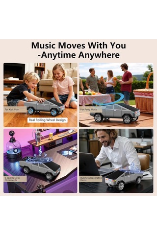 Araba Görünümlü Bluetooth Hoparlör Gri Retro Araba Tasarımlı Taşınabilir Kablosuz Ses Sistemi Bluetooth Speaker Telefon Tablet Bilgisayar Uyumlu Dekoratif Masaüstü Müzik Çalar Hediyelik