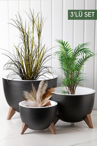 Nandy Home Ufo Model 3'lü Saksı Seti Siyah