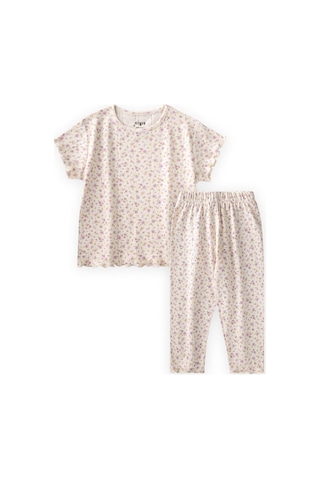 Cigit Desenli Pijama Takımı 1-8 Yaş Çıtır Çiçek Desen Beyaz