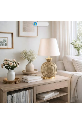 Vitar Bej Gövde Krem Başlık Dekoratif Rattan Abajur