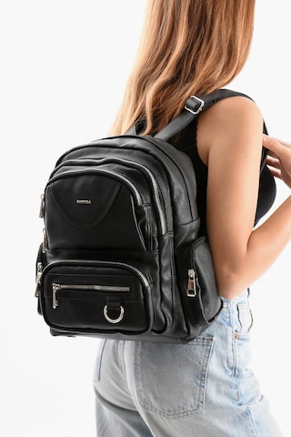 Baginn Suni Deri Kadın Sırt Çantası 38 28 Cm Mega Bag Günlük Kullanıma Uygun Çok Cepli İçi Astarlı Siyah