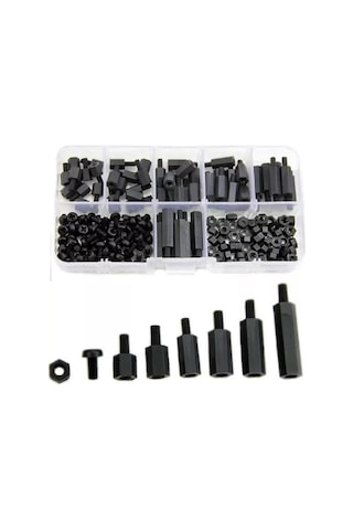 Lexroo Htf 180 Adet M3 Plastik Distans Vida Somun Seti Siyah Aralıyıcı Stand Off 8 Çeşit Şeffaf 10mm