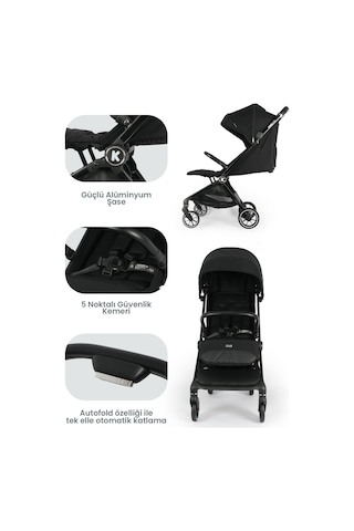 Kanz Bold Autofold Kabin Boy Bebek Arabası Ironblack