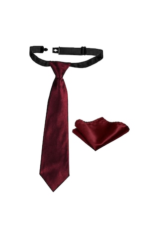 Bordo Ayarlanabilir Saten Çocuk Kravat Ve Mendil Seti Bordo