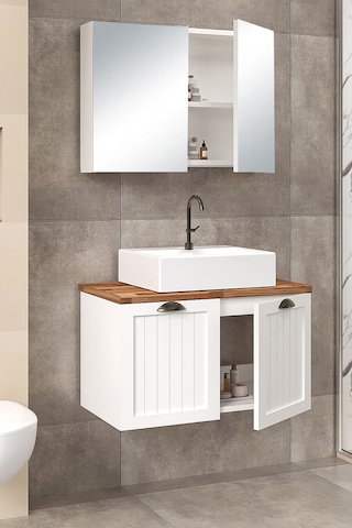 %100 Mdf 80 Cm Aren Banyo Dolabı Beyaz