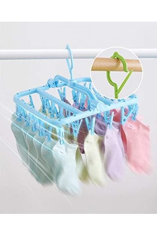 Katlanabilir Taşınabilir Çamaşır Mandalı Ve 32 Klipsli Çamaşır, İç Çamaşırı, Çorap Kurutma Askısı Pembe Diğer