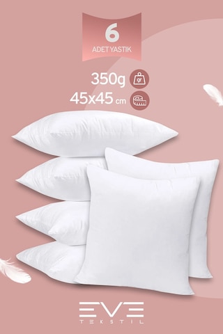 Eve Tekstil 6 Adet Throw Serisi Antialerjik %100 Silikon Elyaf Dolgulu Kırlent Iç Kare Yastık 45x45cm 350gr Beyaz