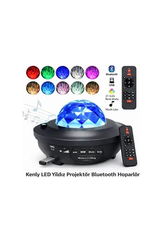 Led Yıldız Projektör Gece Lambası Bluetooth Hoparlörlü 21 Işık Modu, Okyanus Dalga Efekti, Usb Bağlantı, Uzakt Çok Renkli