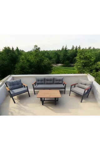 Pimango Pi Elize Bahçe Ve Balkon Mobilyası 3+1+1 Gri Sehpalı Gri