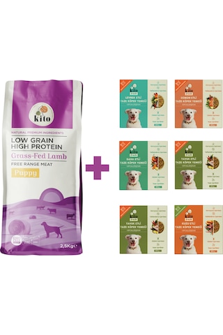 Kito Kuzu Etli Yavru Köpek Maması 2500 G + Kito Fresh Tanışma Paketi Köpek Yemeği 6'lı