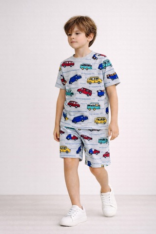 Beka Kids Erkek Çocuk Kısa Kollu Bisiklet Yaka Desenli Pijama Takımı Alt-üst Takım Gri