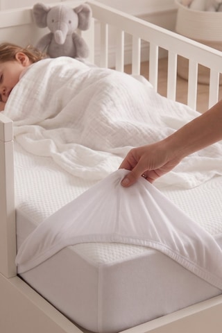 Babydry Bambu Desenli Oeko-tex Sertifikalı Sıvı Geçirmez Bebek Alezi - Fitted Yumuşak Dokulu Bebek Yatak Koruyucu Beyaz